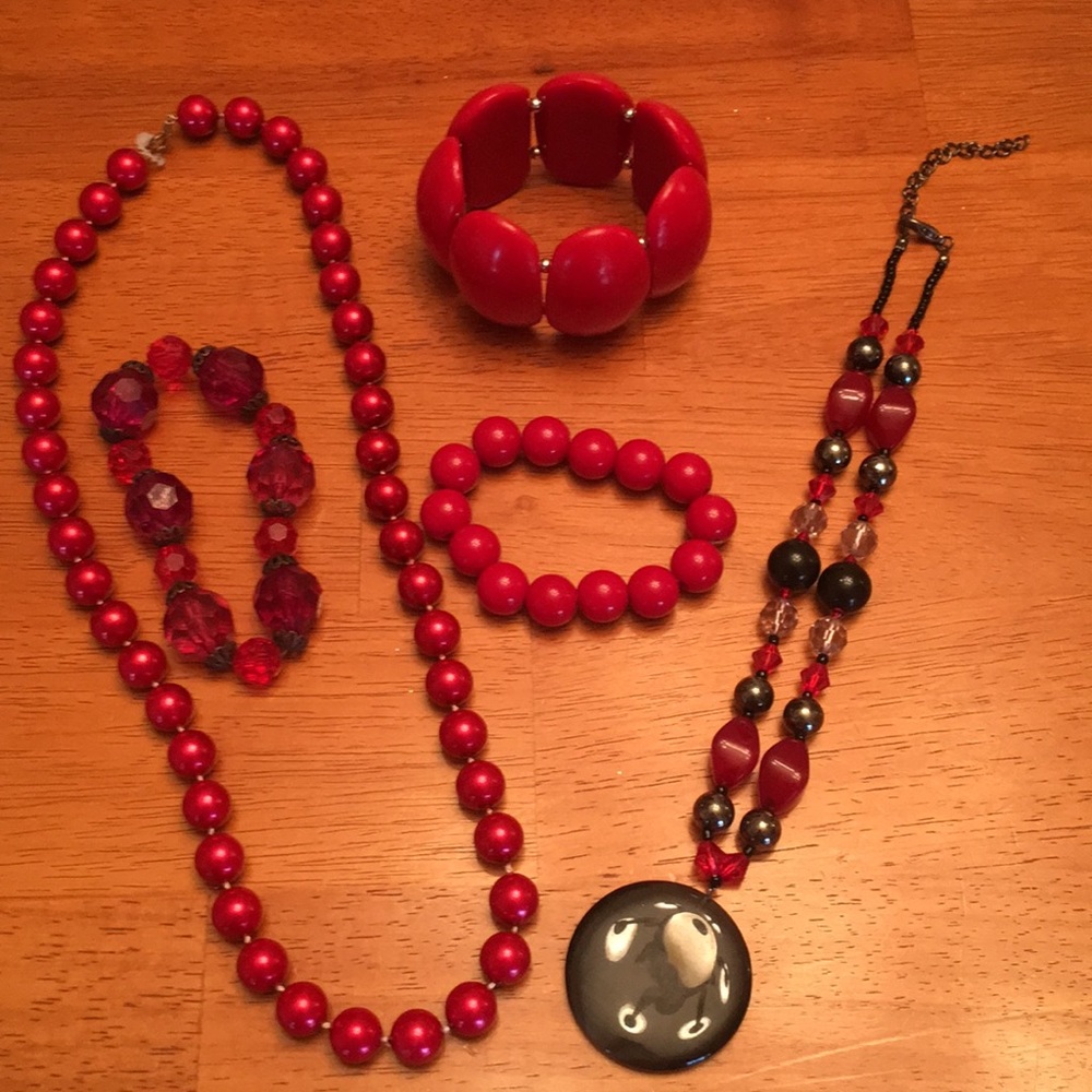 Bundle of Red & Black Vtg 80s Jewelry